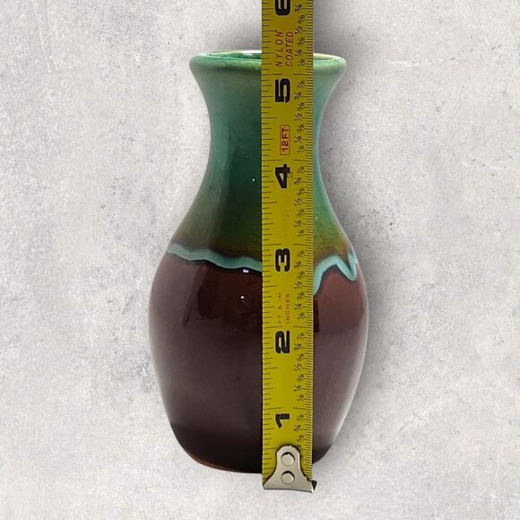 Vintage Teal & Brown Drip Glaze Pottery Bud Vase 6" MCM Retro Artisan Decor - Picture 11 of 12